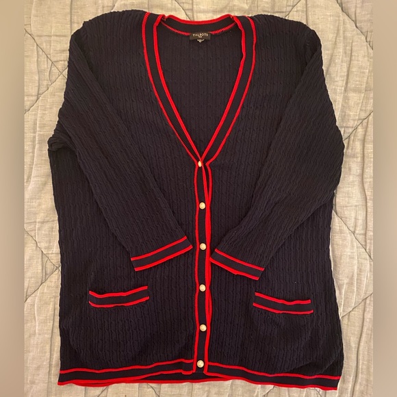 Talbots Sweaters - EUC Talbots Navy and Red Cardigan Sweater Size 1X